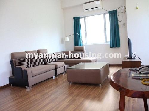 Myanmar real estate - for rent property - No.3430 - Condo room for rent near Kandawgyi lake in Mingalar Taung Nyunt! - Living room view