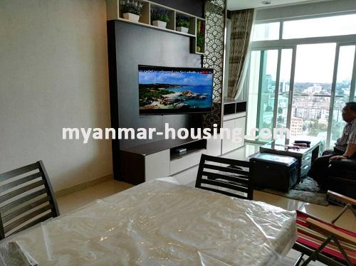 Myanmar real estate - for rent property - No.3662 - Higher room for rent in G.E.M.S Condo, Hlaing! - living room 