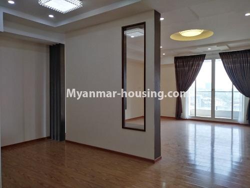 Myanmar real estate - for rent property - No.4674 - Furnished new condominium room in KBZ Tower for rent in Sanchaung! - living room view