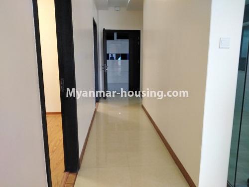 Myanmar real estate - for rent property - No.4674 - Furnished new condominium room in KBZ Tower for rent in Sanchaung! - corridor view