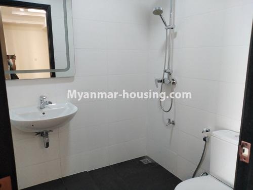 Myanmar real estate - for rent property - No.4674 - Furnished new condominium room in KBZ Tower for rent in Sanchaung! - bathroom view