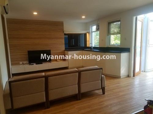 Myanmar real estate - for rent property - No.4676 - Furnished duplex 2BHK Penthouse for rent in Golden Valley, Bahan! - living room and kitchen view