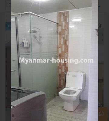 Myanmar real estate - for rent property - No.4710 - Two BHK Sanchaung Garden Residence Condominium room for rent in Sanchaung! - master bedroom bathroom view