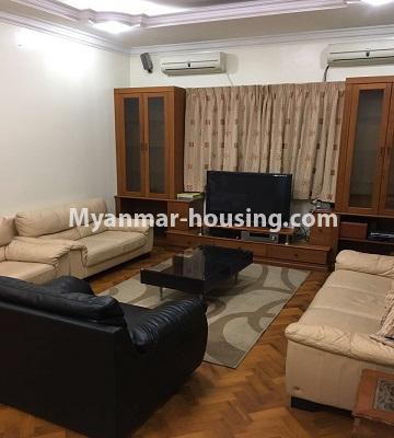 Myanmar real estate - for rent property - No.4736 - Furnished ground floor condominium room with three bedrooms for rent in Sanchaung! - living room view