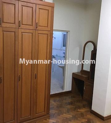 Myanmar real estate - for rent property - No.4736 - Furnished ground floor condominium room with three bedrooms for rent in Sanchaung! - master bedroom bathroom view